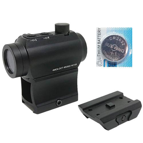 AERITH BLACK Micro T-1 Type 7-Level Dimmable Dot Sight with Green and Red Colors, Battery Included, 20mm Rail Compatible, Low and High Mounts Included