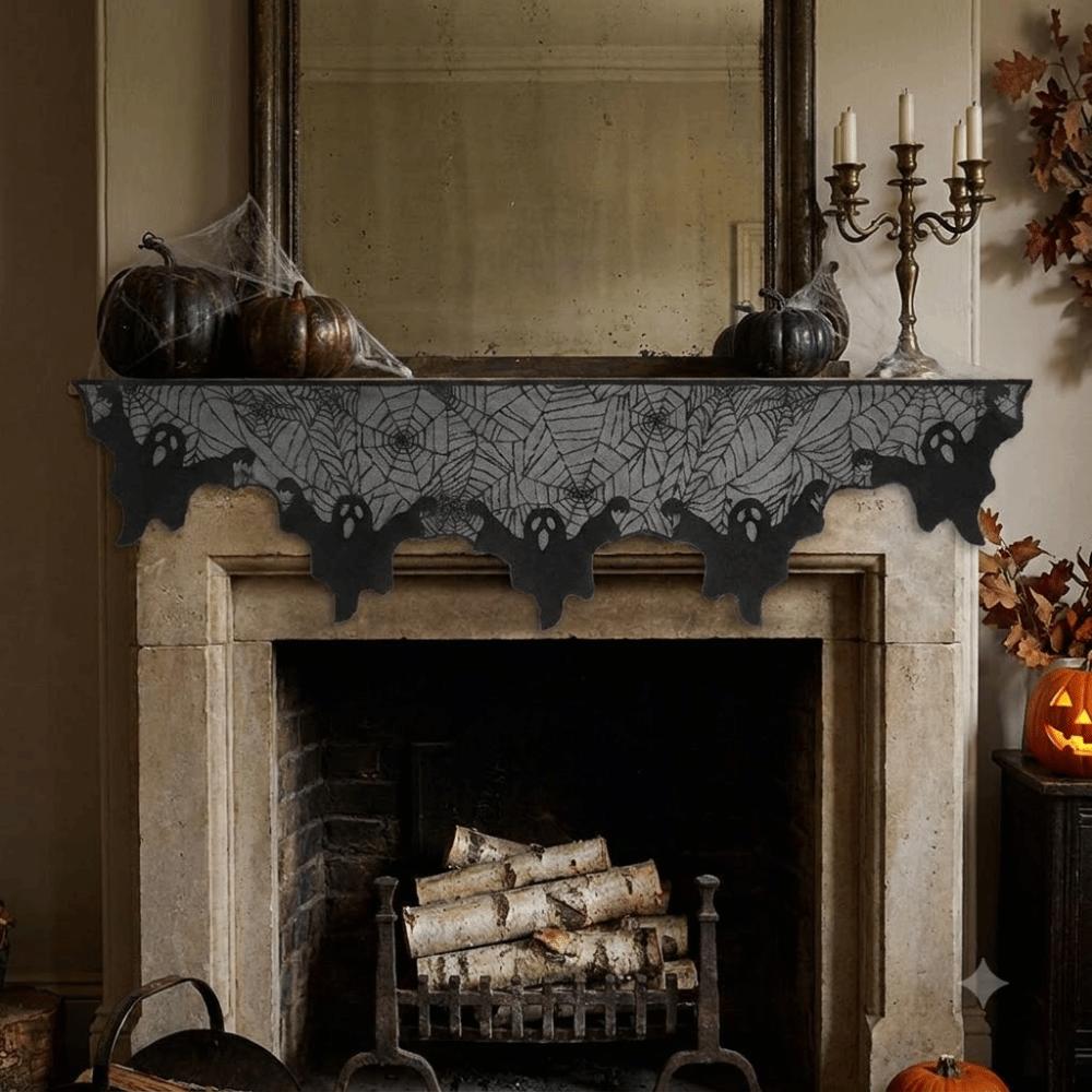 Gothic Style Spider Web Ghost Edge Tablecloth Fireplace Table Runner  Haunted House