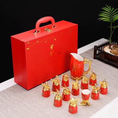 Chinesisches Retro-Zodiac Baijiu Set Haushalts-Spirituosenbecher Keramik-Weinkrug Weinausgießer Personalisierung