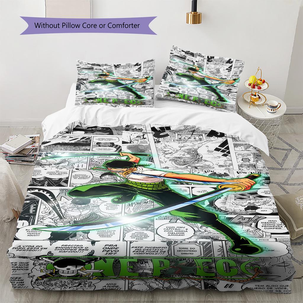 Roronoa Zoro Pattern Bedding Quilt Set Quilt Cover Pillowcase Home Birthday Gift(1 * Duvet Cover + 2 * Pillowcase, Without Core)
