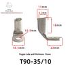 T90 Copper Tube Terminal, 90-Degree Right-Angle Bend Crimp Lug, T90-6/5 To T90-240/16 Copper Wire Lug