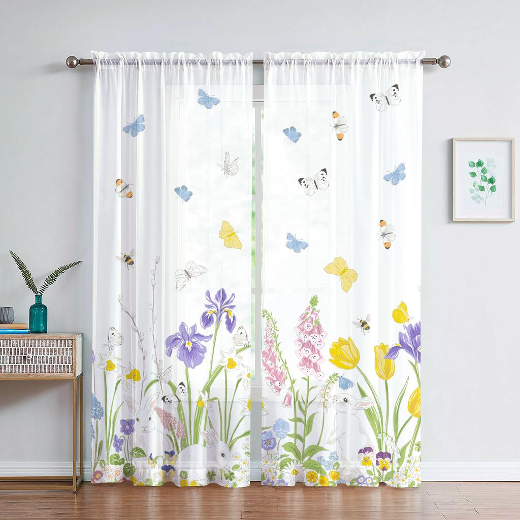 Phalaenopsis Floral Sheer Voile Drape For Living Dining Room Room Bedroom Kitchen Window Opening Transparent Chiffon Flowers Tulle Curtains