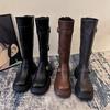 Punk Style Thick Heel Woman Knee High Boots Fashion Belt Buckle Zippers Shoes Female Knight Booties Shoes