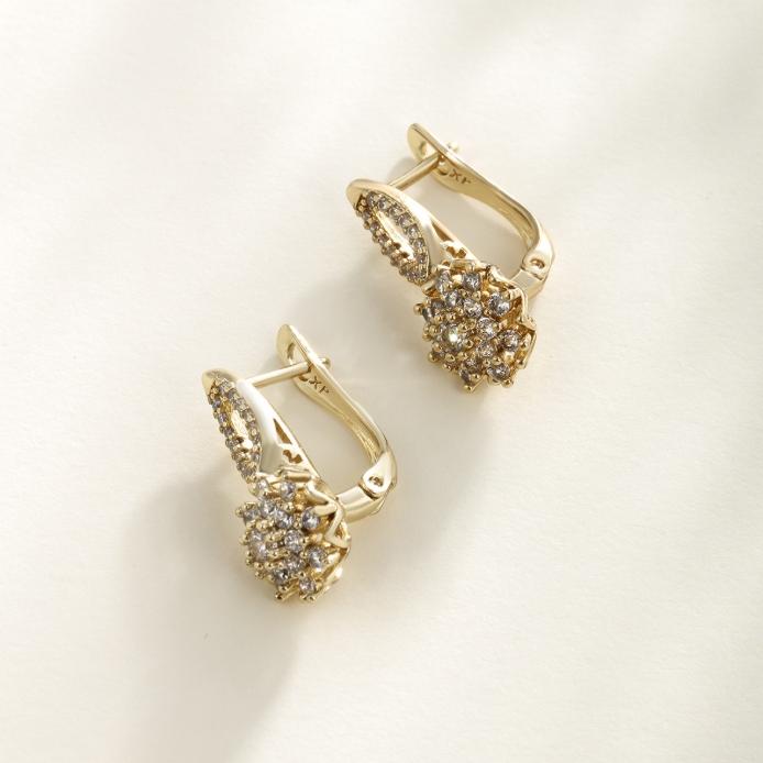 Women's Trendy Geometric 18K Gold Plated Zircon Hoop Earrings for Wedding Engagement Brass Jewelry