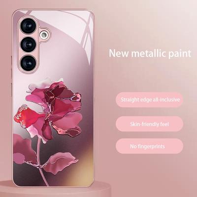 Custodia per telefono in vetro rosa marmo per Samsung S21/S22+/S24 Ultra/S25 FE
