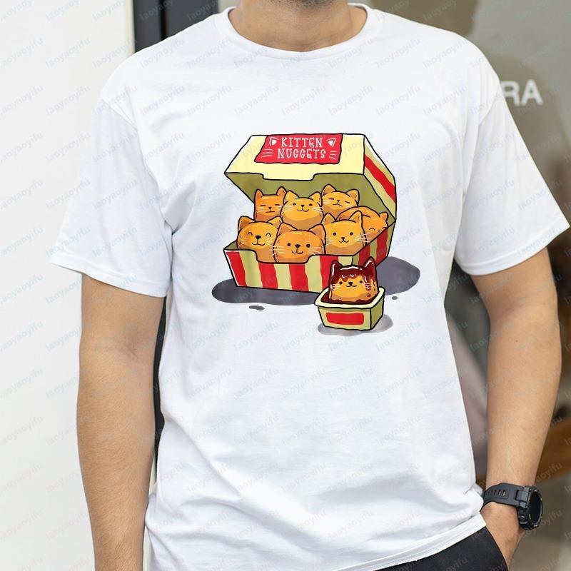 

Kawaii Kitten Nuggets Sauce Design Tee Cat Graphic Casual Cute Tops Summer Hot Sale Casual Trend Men s Clothing Shirt for Women 5XL різнокольоровий