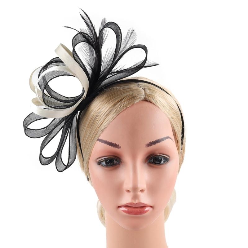 Feather And Tulle Hair Accessory For Weddings Parties Lightweight Adjustable Bridal Mesh Headpiece Fashion Headwear