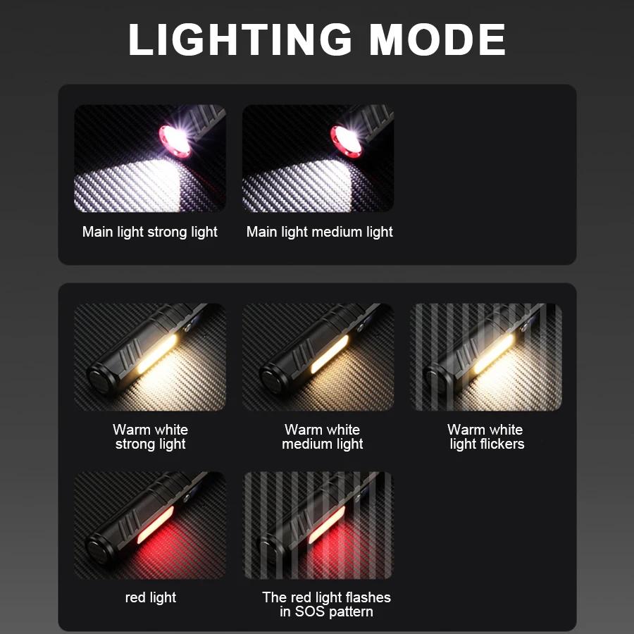 EDC LED Pocket Flashlight with Magnetic Type-C Rechargeable Torch with Side Light Digital Display Outdoor Waterproof Work Lamp