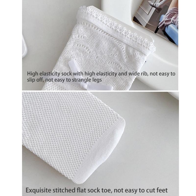 Fishnet Knee Highs Socks Meshes Socks Sweet Bowknot Tie Fishnets Tights Cosplays Costumes Sweet Tube Socks Stockings