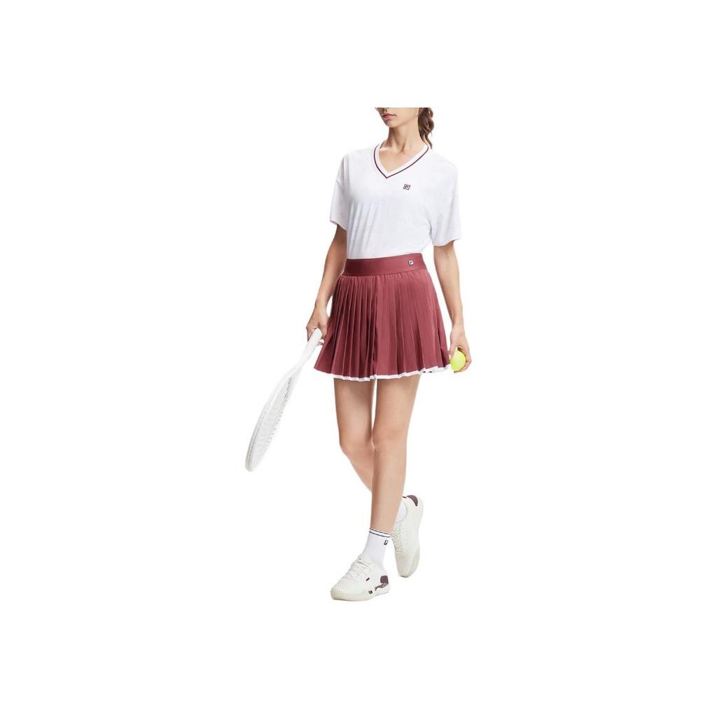 Fila SS24 Solid Color Mid Waist Breathable Skirt With Underwear Pleated Tennis Woven Casual Skirt Women Skirts Wine-Red A11W423303FWI