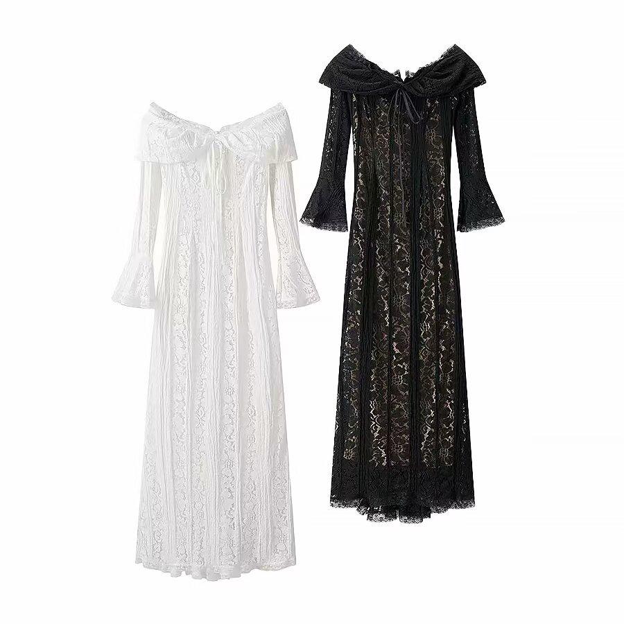 2024 Winter Collection: Women's European & American Style One-Shoulder Lace Dress