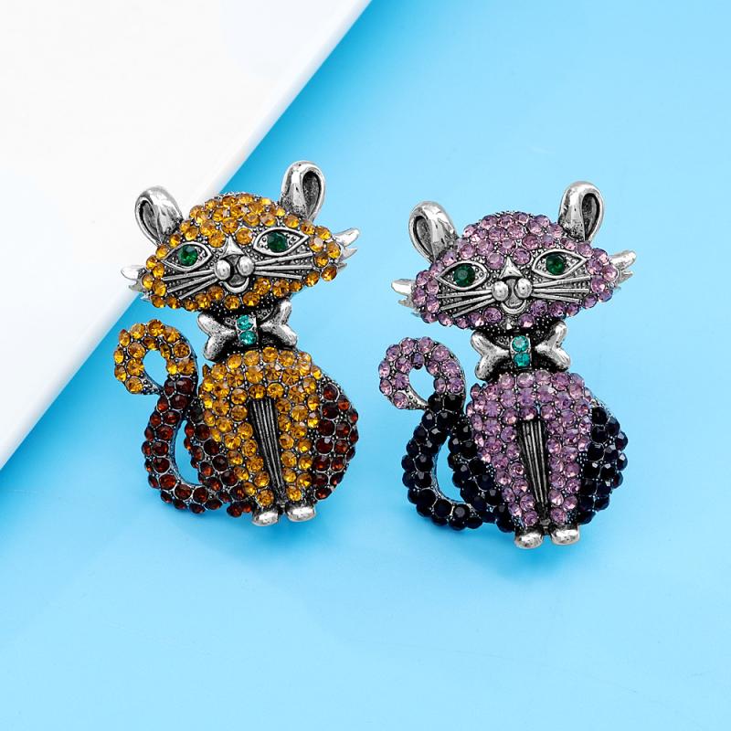 Fashion Full Rhinestone Cat Brooches For Women Clothing Coat Jewelry Accessries Gifts