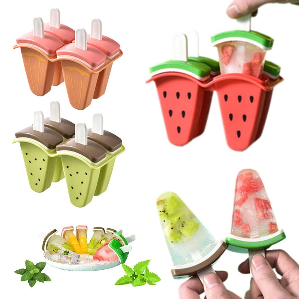 6 Girds Watermelon Shape Ice Molds in One Tray With Sticks Easy-Release Popsicle Makers Homemade Ice Cream Mould 6