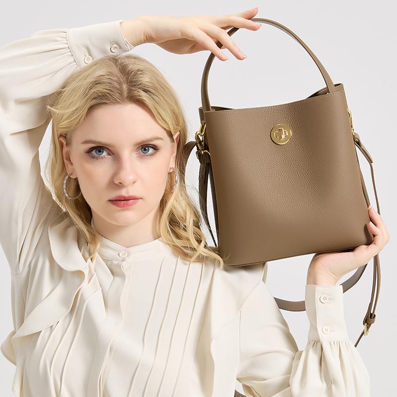 Damen Handtasche aus Vollnarbenleder Damen Große Kapazität Eimer Tasche Rindsleder Echtes Leder Weiche Tragetasche Umhängetasche