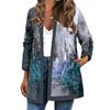 Women's Abstract Landscape Print Open Front Cardigan Lightweight Longline Coat