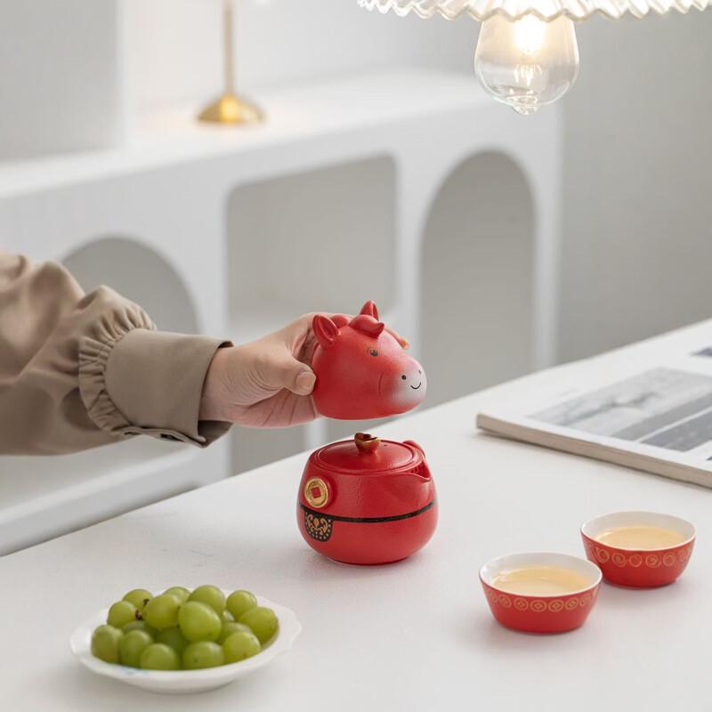 Ailan Huijia Ma Shang Fa Cai Year of the Horse Portable Ceramic Tea Set