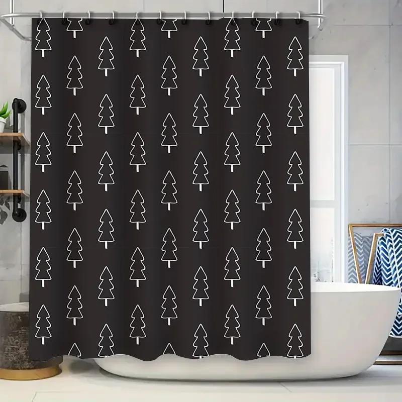 

Classic Christmas Tree Shower Curtain Bathroom Decor Waterproof Printing Polyester Fabric W90xH180cm