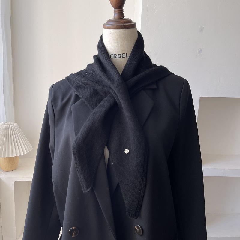 Korean Versatile Knitted Triangular Scarf Women Autumn Winter Wool Blend Solid Simple Small Shawl Female Stylish Woolen Wrap