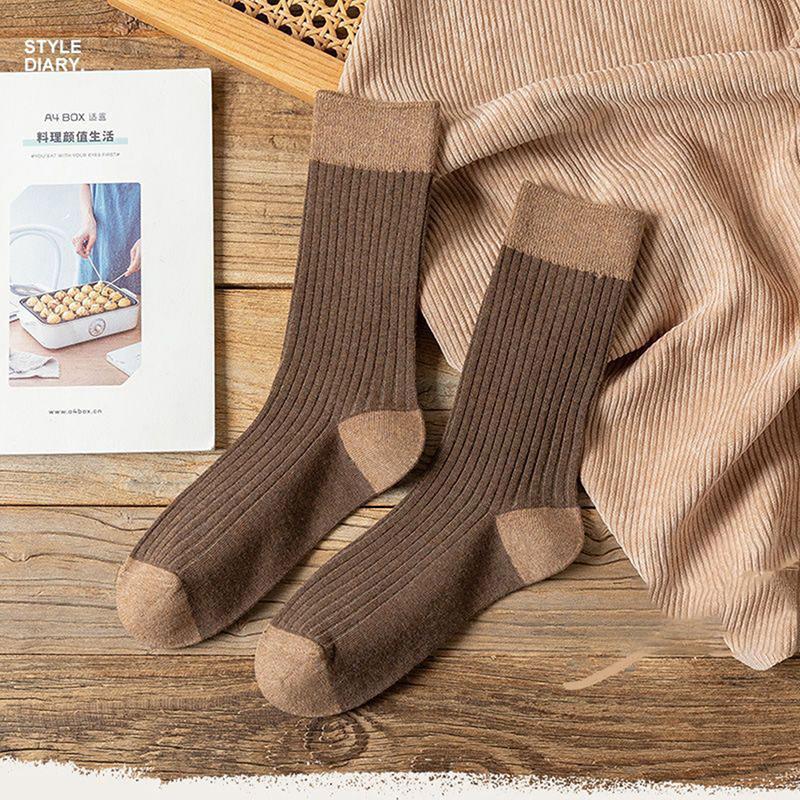 Spring And Autumn Pure Color All-Match Pile Socks Mid-Tube Socks Contrasting