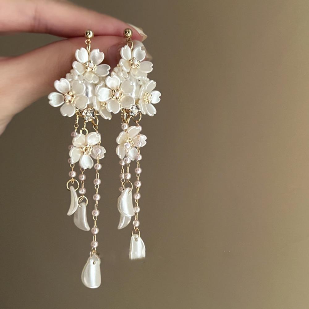 Ambience Silver Needle Flower Fringed Earrings Small Fresh Temperament Earrings Advanced Earrings Women