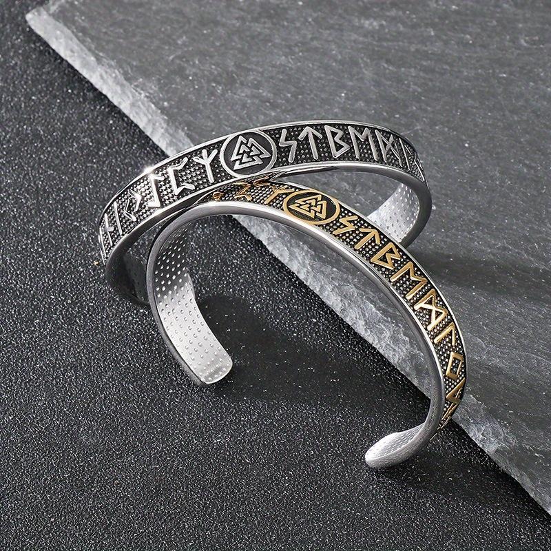 Vintage Viking Rune Texture Bracelet Nordic Mythical Triangle Personalized Men's Stainless Steel C-shaped Handpiece
