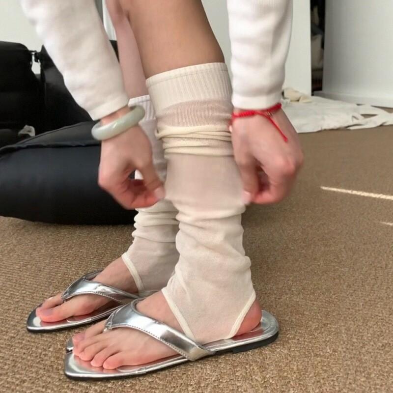 Miu Zehenfreie Socken, Ballett-Wadensocken, Sommerliche Dünne Weiße Tritt-Beinlinge, Stapelsocken, Damen Japanische JK Unifarben