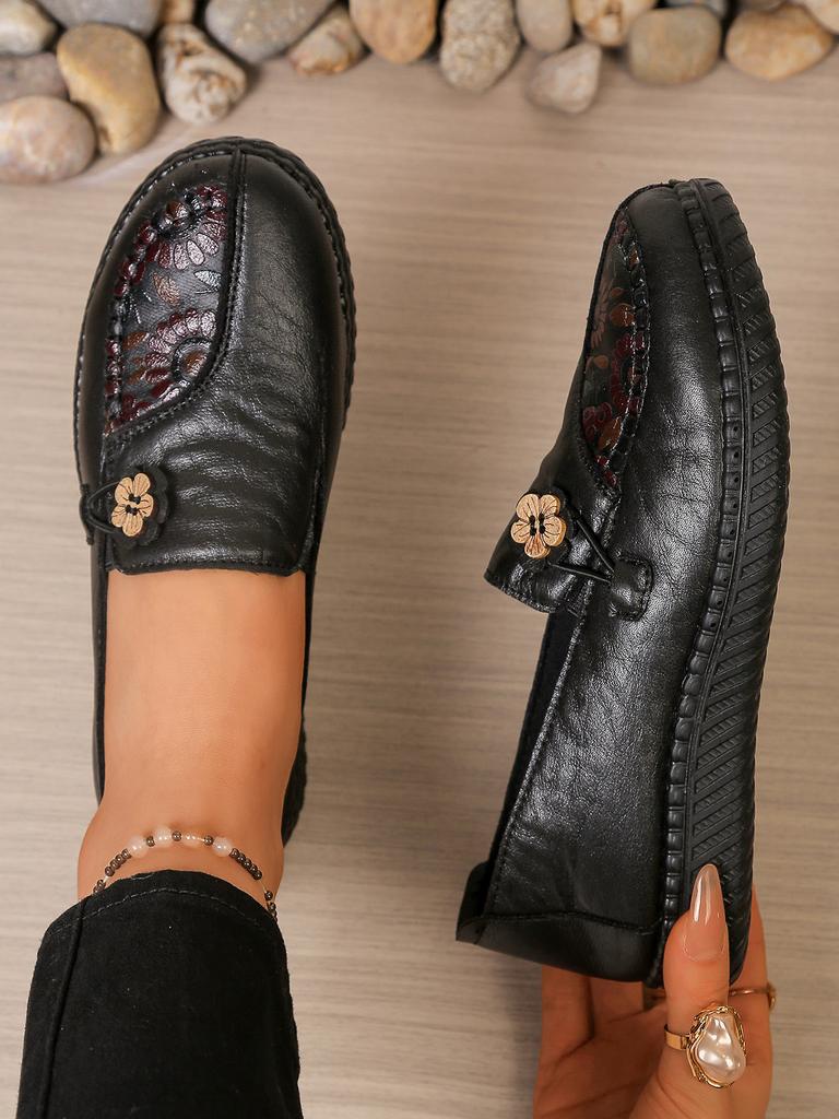 Women's leather flat shoes, spring and autumn women's loafers, classic single-product mother shoes, non-slip and comfortable