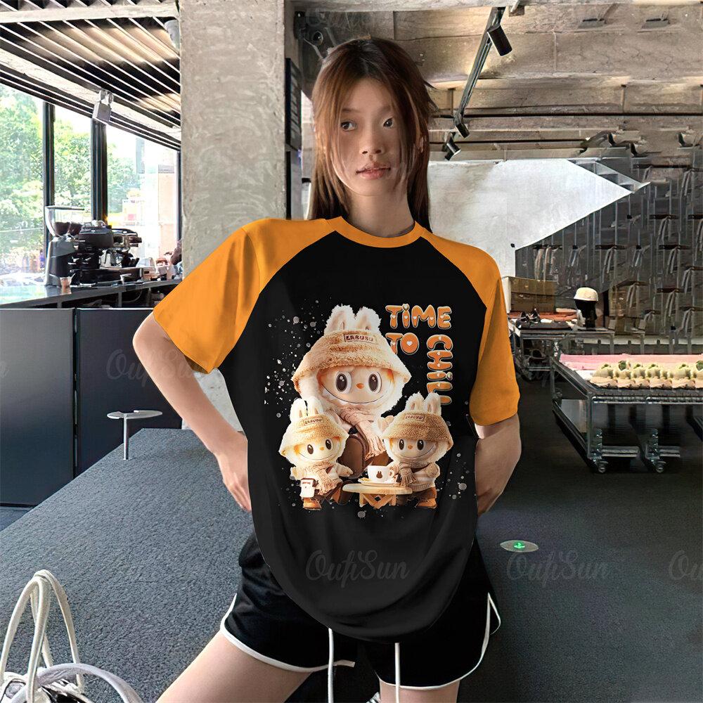 Labubu Women's T-shirt 2025 New Fashionable and Versatile Cartoon Printed Round Neck Short Sleeve Casual Summer Style Women's Top