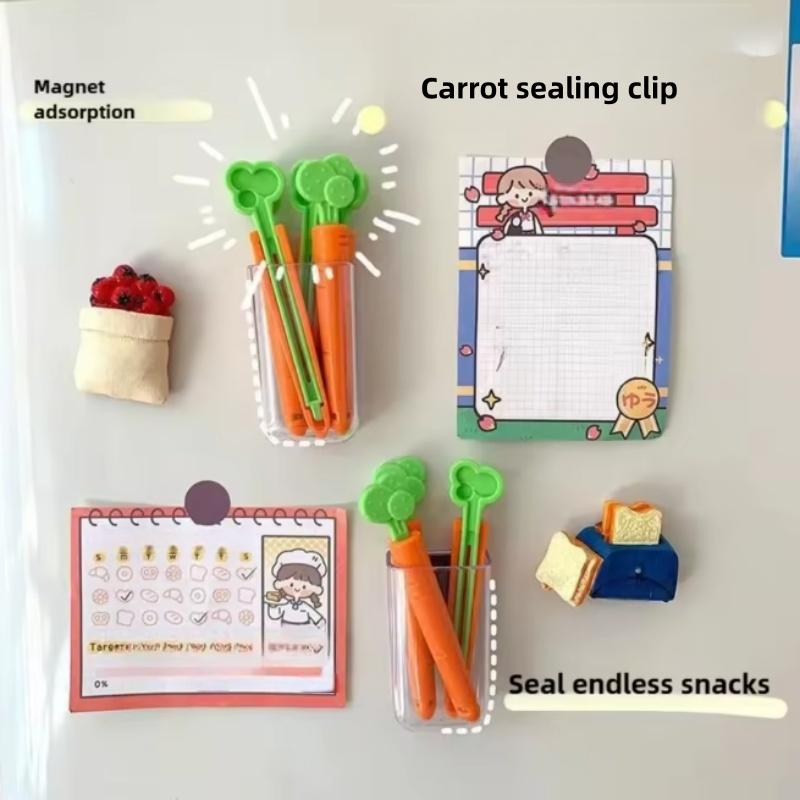 5pcs/ set Cute carrot sealing clip Magnetic absorption nano box Small snack bag tea sealing clip artifact