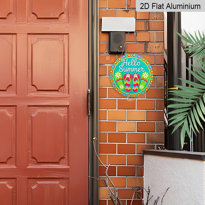 2D Flat Aluminum "Hello Summer" Decorative Signs and Plaques, Available In Various Sizes. Flip-flop Daisy Pattern Metal Wall Decorations, Suitable