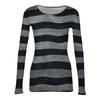 Damski casualowy modny top z okrągłym dekoltem, w paski, z długim rękawem, prążkowany