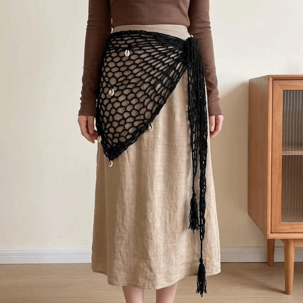 Shell Triangle Hip Scarf Solid Color Waist Belt Fashion Crochet Short Skirt Wrap Daily