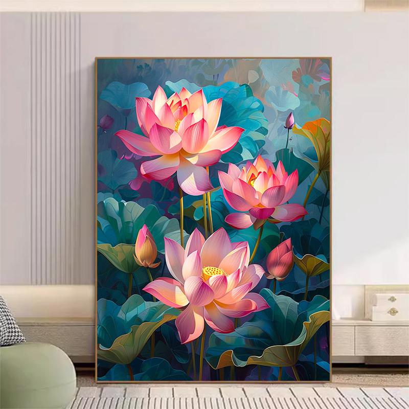 5d DIY Diamond Painting Cross Stitch Pink Lotus Flowers Diamond Embroidery Mosaic Full Round Drill Home Decor