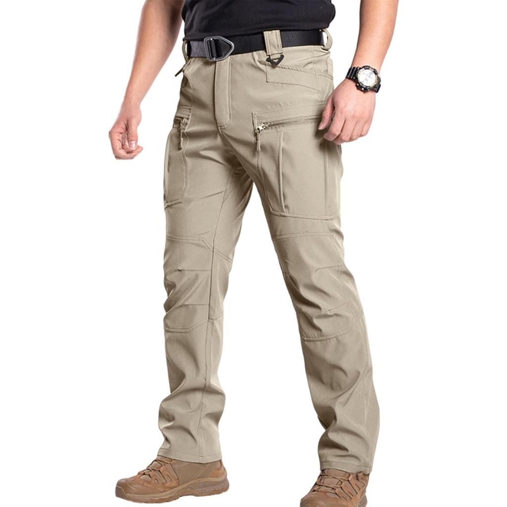 Men Cargo Pants Multi Pocket Outdoor Straight Leg Lightweight Trousers with Zipper Closure for Hiking