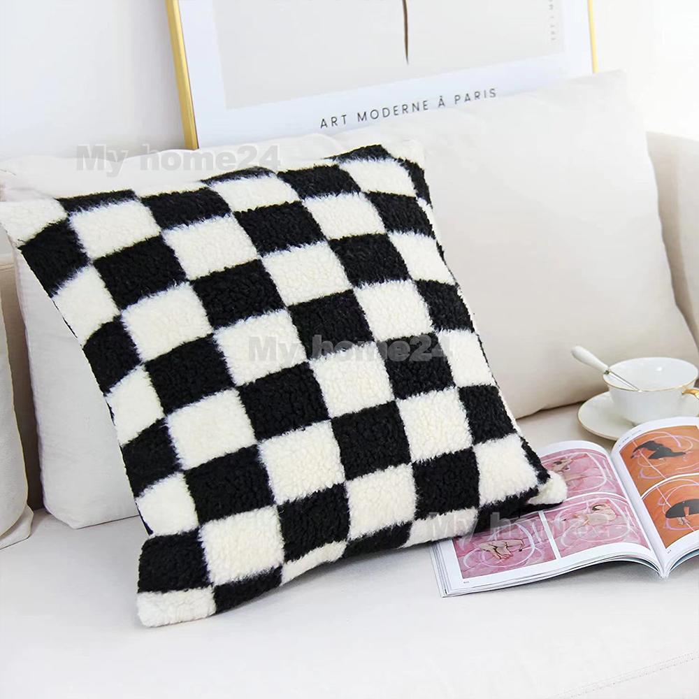 1 pièce 45*45cm 50*50cm Housse de Coussin Peluche à Carreaux Tissée Housse de Coussin Jeté pour Voiture Canapé Housse de Coussin en Velours Court Coussin