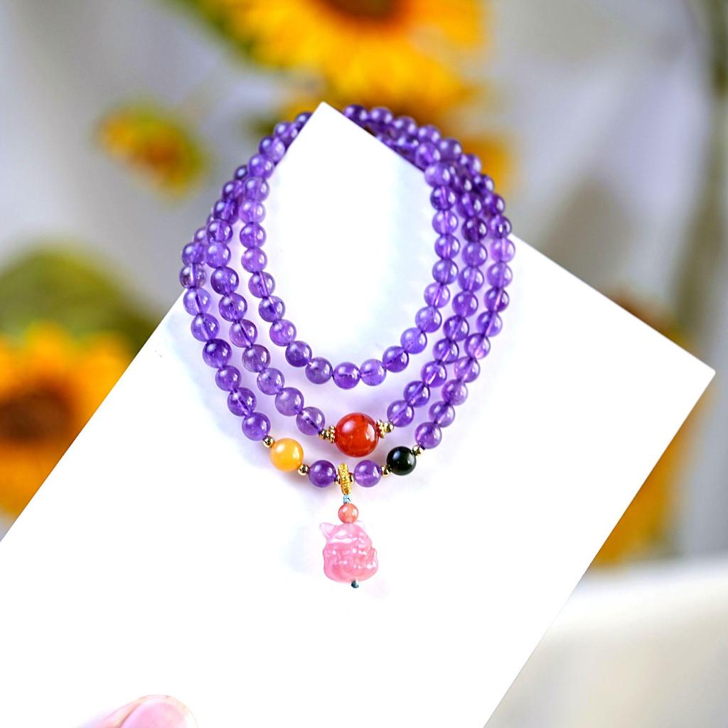 Amethyst Nine-Tailed Fox Women's Luxury Pendant & Beaded Bracelet