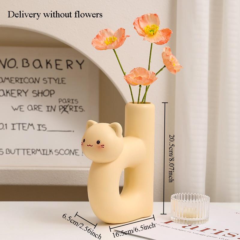 Creative Desktop Planter Cute Cat Shape Vase Ornament Resin Vase Decoration Hydroponic Plant Container Home Decor Accessories