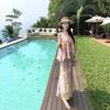 Beautiful Retro Floral Tube Top Dress for Women's Summer Seaside Vacation, Thin Off-the-shoulder Long Dress, Island Beach Dress