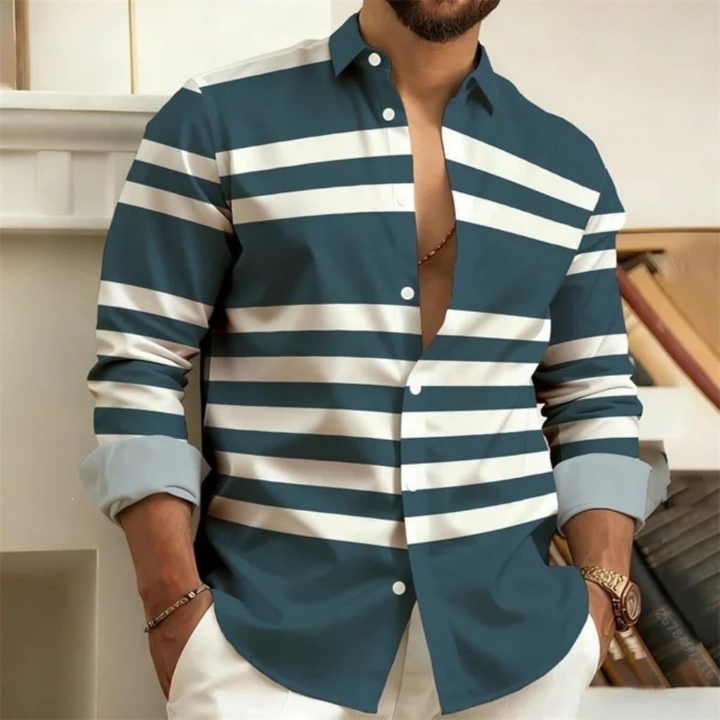 Men's Chic Striped Long-sleeve Shirt, Versatile for Casual Daily Wear.