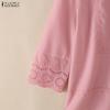 ZANZEA Women Casual Turn Down Collar Loose 3/4 Sleeve Splice Blouse