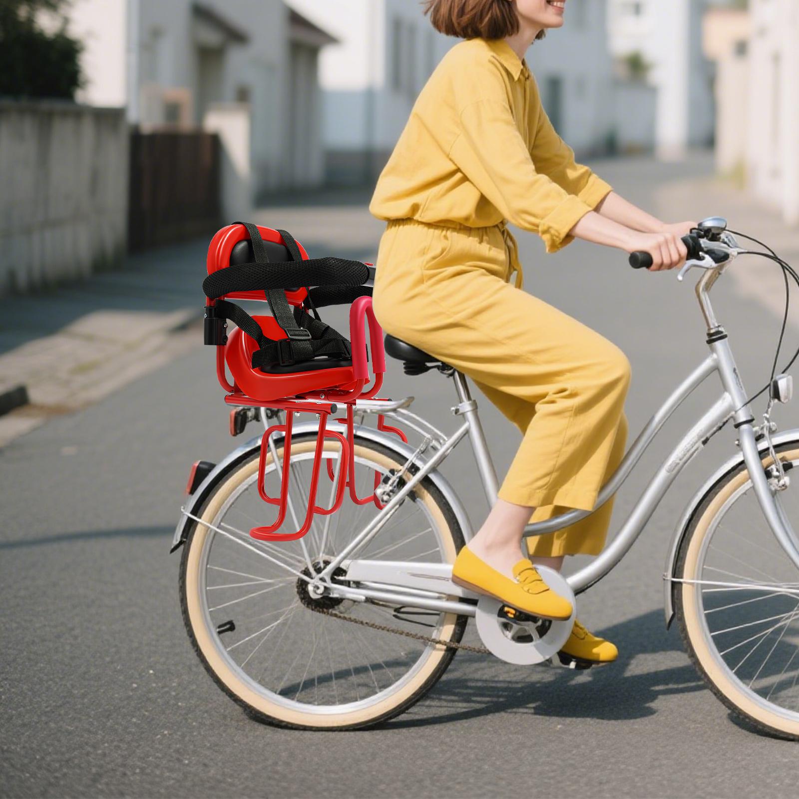 

Rear Mount Bike Seat for Kids - Steel Frame with Leather Cushion & Safety Belt, Universal Fit for Adult Bicycles, 4.17x20.48 In красный