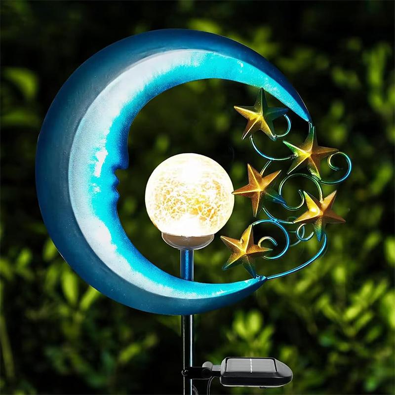 Solar Powered Garden Lights With Crackle Glass Globe Stars Moon Garden Solar Stake Light Outdoor Led Landscape Lighting for Path