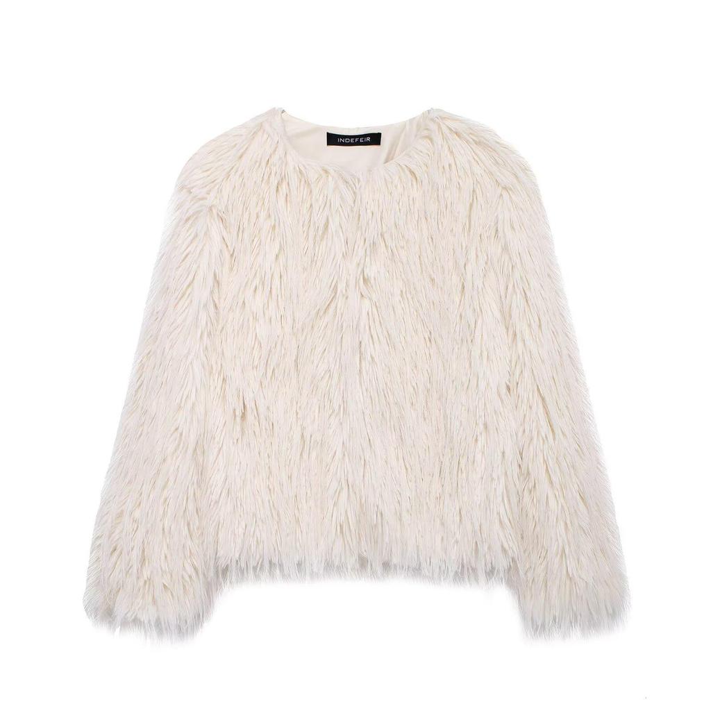 European and American Style Women's Faux Fur Long Sleeve Coat