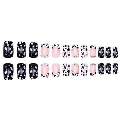 24 Pieces Elegant French Leopard Pattern Medium Press On Nail Sparkling Rhinestones False Nail For A Stylish Look