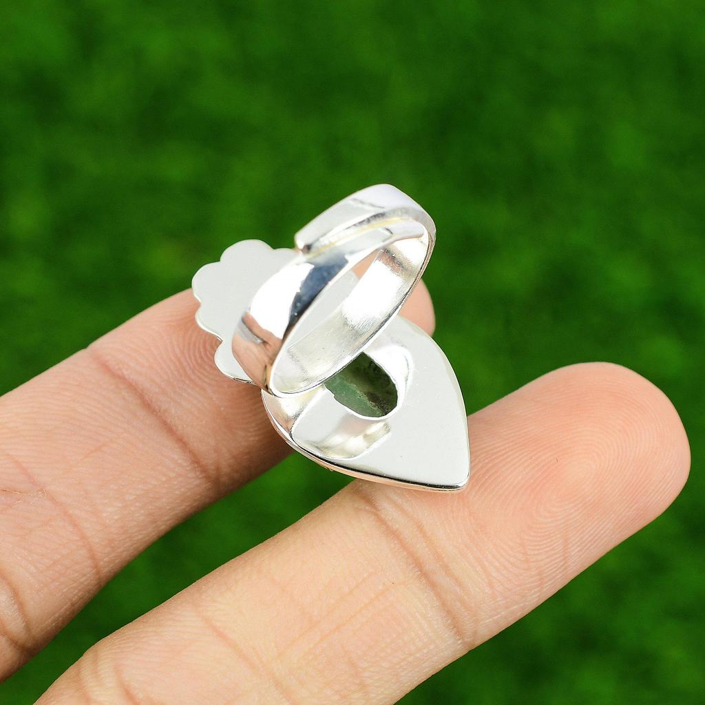 Natural Chrysoprase Gemstone Multi Stone Flower Adjustable Ring 925 Silver