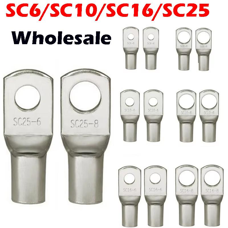 

100pcs Copper Lug Ring Wire Connectors Cable Electric Crimp Terminal SC6-6 SC6-8 SC10-6 SC10-8 SC16-6 SC16-10 SC25-6 SC25-12 1 Lot(100 PCS)