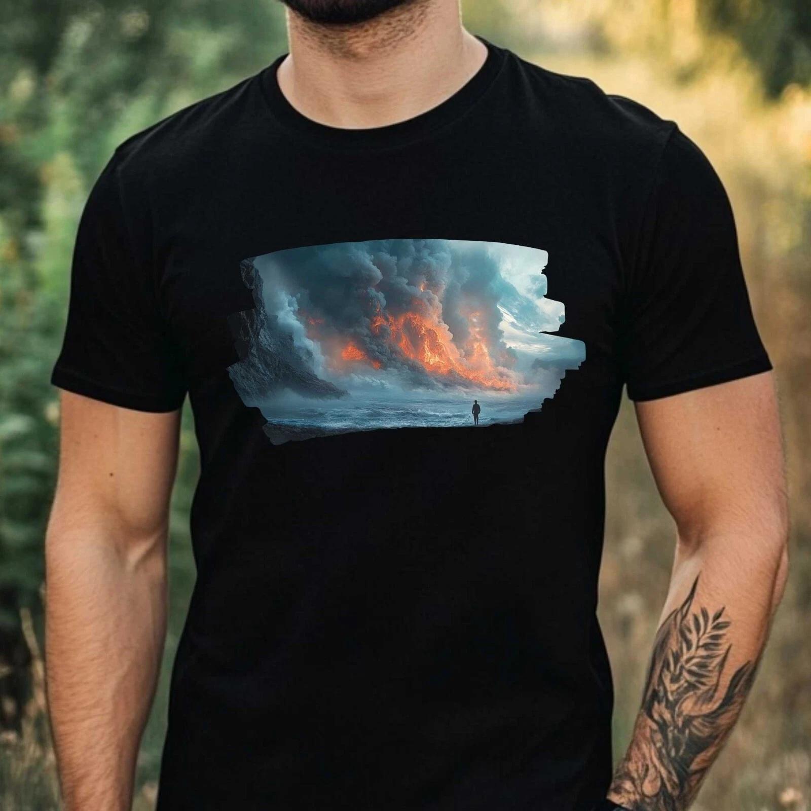 T-Shirt Herren Vulkan Landschaft Motiv Baumwolle Größe XS bis 5XL L