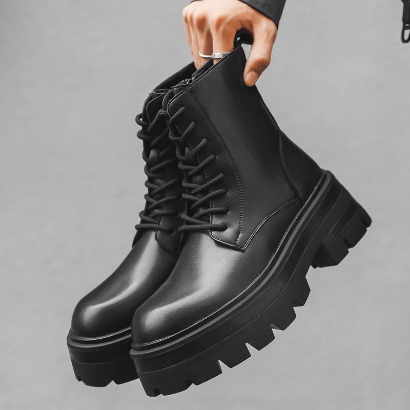 

Martin boots men s 2024 new platform mid-top leather shoes British style short boots retro leather boots 28293-J 44 чёрный