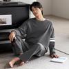 Men's Long Sleeve Loose Pajama Set - Round Neck, Long Pants, Plus Size for Spring & Autumn.