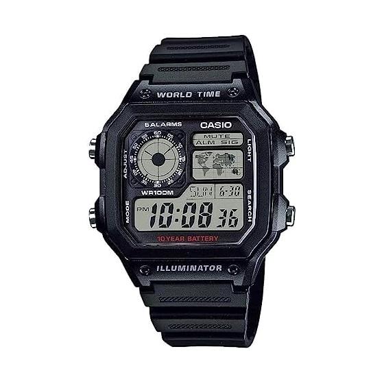 [Casio] CASIO Мировое время Цифровые Мужские Часы AE-1200WH-1AV Оригинальная Коробка Casio Модель для Зарубежного Рынка Черные [Параллельный Импорт]